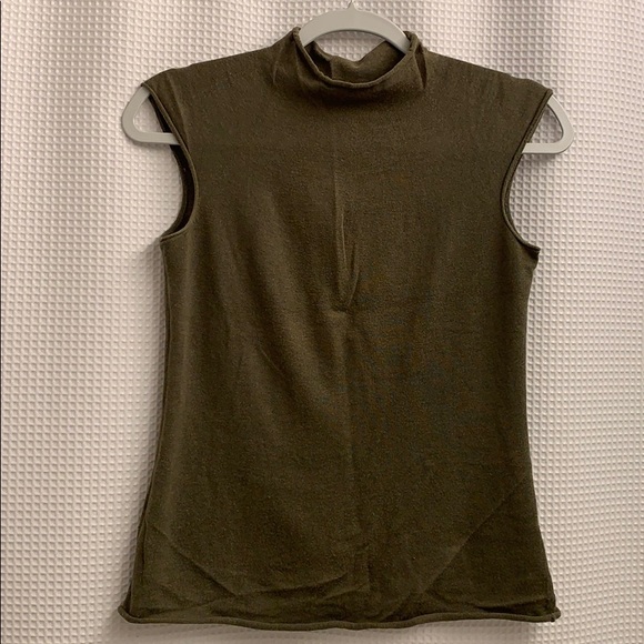 Olive Green Sleeveless Top with High Collar - Picture 1 of 4